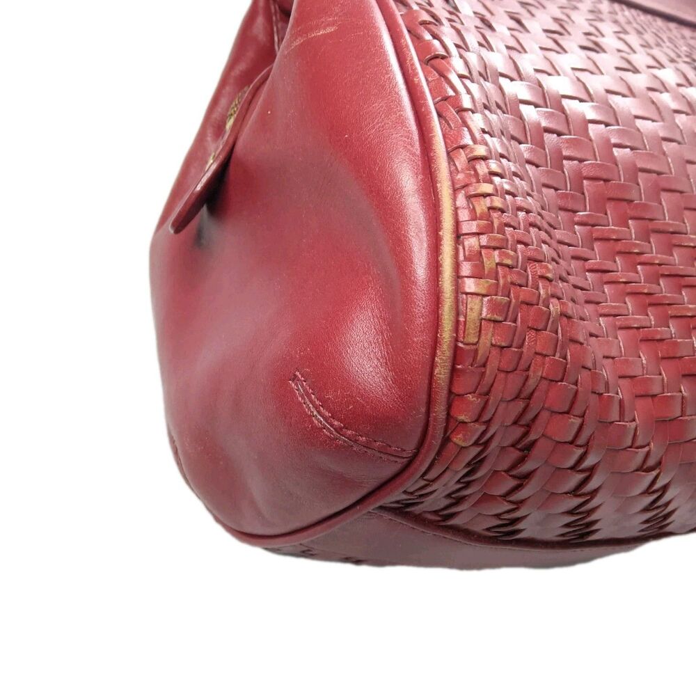 Cole Haan Woven Leather Handbag Maroon Red Satchel - Picture 12 of 12